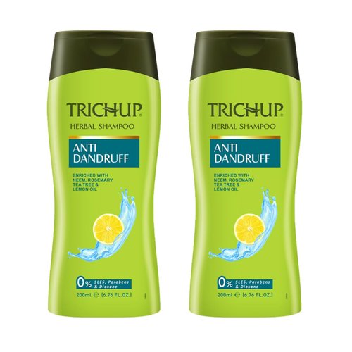 TRICHUP Anti-Dandruff Herbal Shampoo - Enriched with Neem, Rosemary, Lemon & Tea Tree - Cleanses Dandruff From Your Scalp - Protects Your Hair From Flaking & Scaling| 200 ml, 8.32 Fl.Oz. (Pack of 2)