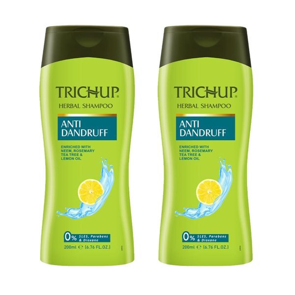 TRICHUP Anti-Dandruff Herbal Shampoo - Enriched with Neem, Rosemary, Lemon & Tea Tree - Cleanses Dandruff From Your Scalp - Protects Your Hair From Flaking & Scaling| 200 ml, 8.32 Fl.Oz. (Pack of 2)
