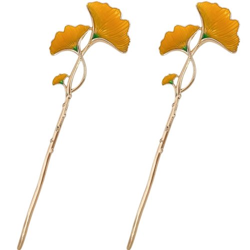 FRCOLOR Pearl Hair Clips 2pcs Ginkgo Leaf, Vintage Bun Hairpins Chinese Hair Chopsticks Chignon Pin Flower Clip for Women