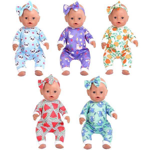 5 Sets Baby Doll Accessories Baby Doll Clothes and Headbands for 15 Inch Doll to 18 Inch Doll, 10 PCs in Total Doll Clothes and Accessories