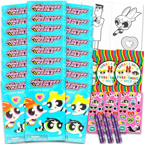 Powerpuff Girls Birthday Party Favors Set - Bundle with 24 Power Puff Girls Play Packs | Mini Coloring Books, Stickers, and More for Goodie Bags | Power Puff Girls Party Supplies
