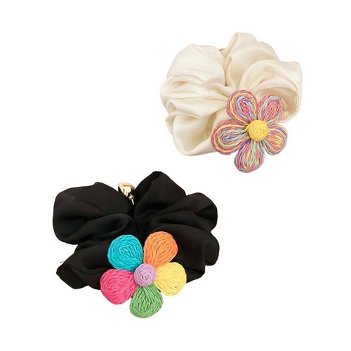 2pcs Floral Scrunchies,Colorful Flower Hair Scrunchie, Satin Hair Scrunchies with Woven Flower, H...