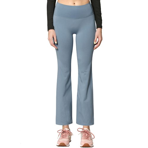 Active Queens QB3021 Peached Seamless Front Leggings with Inner Pocket Ankle Boot Cut Yoga Pants M ICE_Blue
