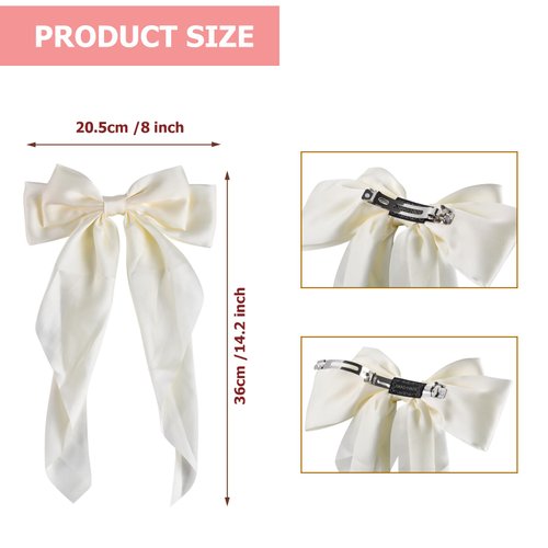 4 PCS Hair Bows Cute Hair Clips for Women Hair Ribbon Tassel with Long Tail Hair Bows Hair Accessories Silky Satin Barrettes Ponytail Holder Bow for Holidays Birthday Wedding