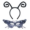 2 Pcs Halloween Butterfly Antenna Headband Lace Mask Black Hair Hoops Masquerade Masks Headpiece Hairband Hair Bands Women Christmas Party Decoration Cosplay Costume Cute Dress Up Hair Accessories