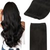 GOO GOO Sew in Hair Extensions Real Human Hair, Weft Hair Extensions Human Hair, 1B Natural black 18 Inch-100g, Weft Bundles Straight Silky Remy Hair