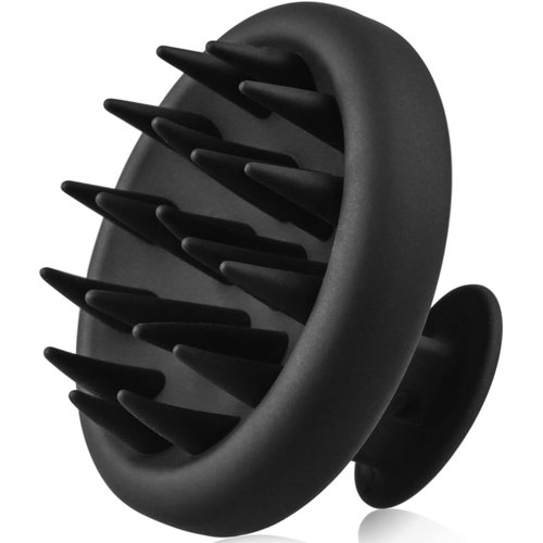 JOYAL BEAUTY Silicone Scalp Massager Shampoo Brush for Shower. Scalp Exfoliator Scrub Brush with Soft Bristles for Hair Growth & Castor Rosemary Hair Oil. Wet Dry Hair Massager Brush (Soft Black)