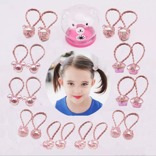 20 Pcs Baby Girls Hair Ties With Ball Bubble Glitter Cute kids hair ties, Soft No-metal Hair Elastics Stretchy Ponytail Holder Hair Accessories for Toddlers Kids Teens