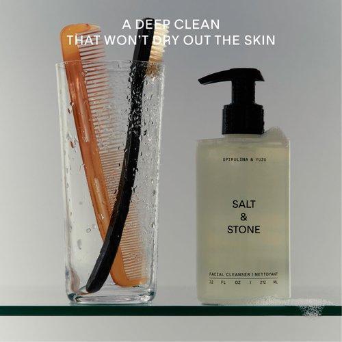 Salt & Stone Face Wash for Women & Men, Spirulina & Yuzu Gentle Facial Cleanser, Makeup Remover Pore Minimizer with Hyaluronic Acid, Squalane, Skin Care for All Skin Types, Vegan, Cruelty Free, 7.2 oz