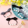 KIKOOD 4pcs Bow Ponytail Holder Pearl Bow Hair Scrunchies Korean Rabbit Bunny Hair Elastic Ties Multi Cloth Bowknot Layer Hair Ring with Pearls Hair Rope Hairband for Women Girls