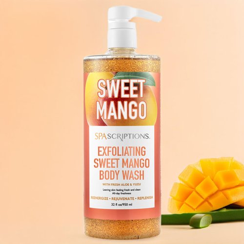 Spascriptions Exfoliating Sweet Mango Body Wash, with Aloe and Yuzu Packed with Antioxidants, Made to Rejuvenate & Replenish, 32 oz.