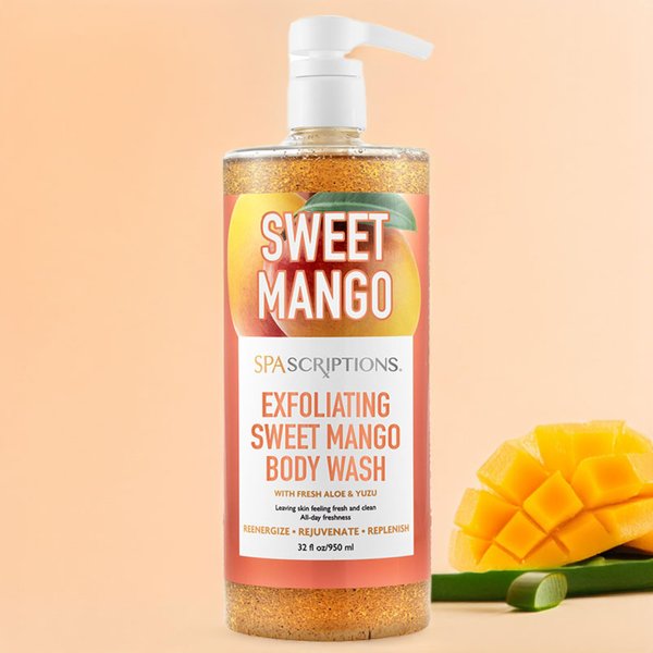 Spascriptions Exfoliating Sweet Mango Body Wash, with Aloe and Yuzu Packed with Antioxidants, Made to Rejuvenate & Replenish, 32 oz.
