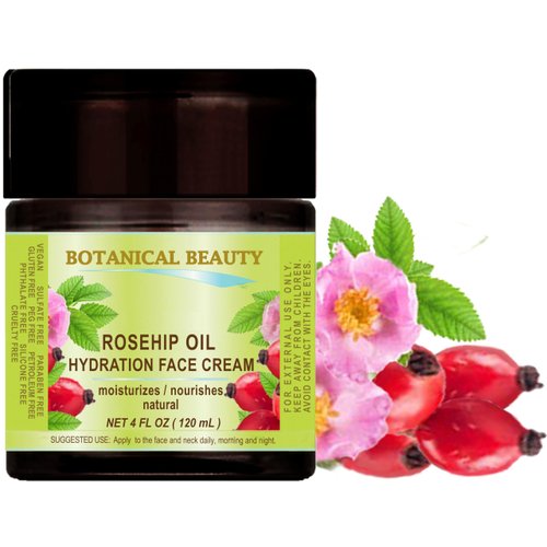 Botanical Beauty ROSEHIP OIL HYDRATION FACE CREAM. For Normal - Dry - Sensitive Skin. Moisturized and nourished 4 Fl. oz. - 120 ml.