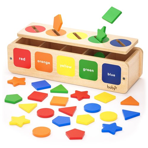 Boby Montessori Sorting Toys for Toddlers 1-3 Year Old, Wooden Color & Shape Sorter Box for Boy Girl Kids Birthday Gifts, Toddler Sensory Learning & Education Toys Age 1-2-3-4 Baby 12-18 Months