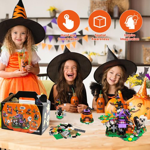 MOEMOE BABY Halloween Building Block Set, Halloween Party Favors Mini Cute Bricks for Kids 6 in 1 Halloween Toys for Family and School Teaching