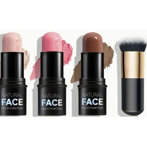 Contour & Highlighter Makeup Stick Set, 4 Pieces, Blush, Face Shaping Brush, Non-Greasy, Waterproof