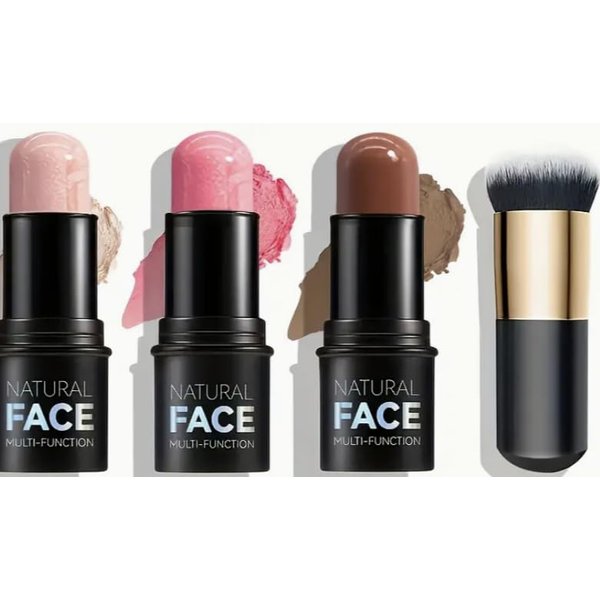 Contour & Highlighter Makeup Stick Set, 4 Pieces, Blush, Face Shaping Brush, Non-Greasy, Waterproof