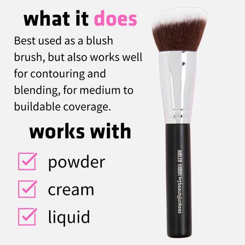 Angled Blush Brush for Cheeks – Bronzing Brush for Liquid, Cream, Mineral Powder Makeup Bronzer Contour Brush, Synthetic Kabuki Brush by Beauty Junkees