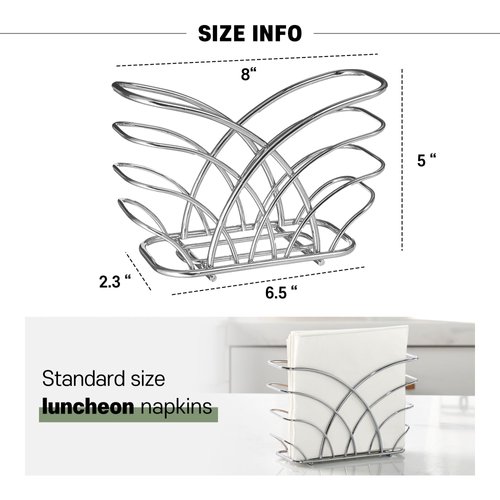 Elegant Silver Napkin Holder for Table - Decorative Napkin Holders for Paper Napkins, Kitchen Napkin Holder with Upright Storage, Fancy and Modern Stainless Steel Design, Servilleteros Para Mesas