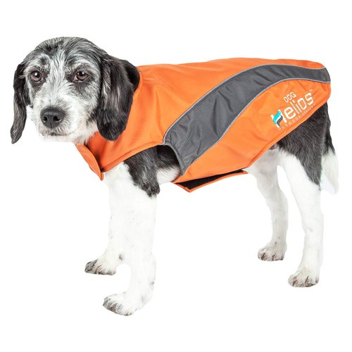 DOGHELIOS 'High Octane' Softshell Neoprene Polar Fleece Reflective Performance Pet Dog Coat Jacket w/Blackshark Technology, Small, Orange, Grey…