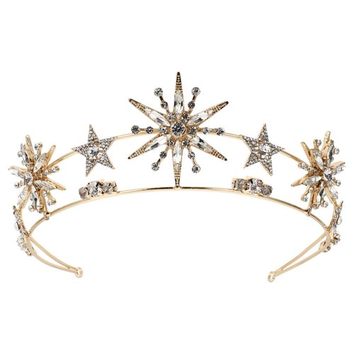Minkissy Rhinestone Star Crown Star Bridal Wedding Crown Star Rhinestone Tiara Crowns Wedding Crystal Bridal Headband Golden