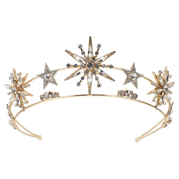 Minkissy Rhinestone Star Crown Star Bridal Wedding Crown Star Rhinestone Tiara Crowns Wedding Crystal Bridal Headband Golden