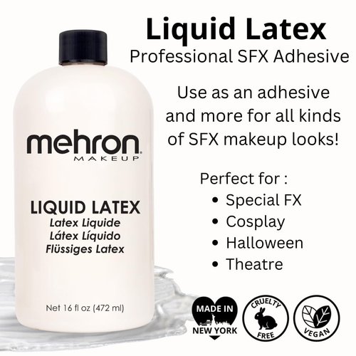 Mehron Makeup Liquid Latex | SFX Makeup | Halloween Latex Makeup | Latex Glue for Skin | Prosthetic Glue 16 fl oz (473 ml)) (Clear)