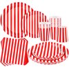durony 64 Pieces Carnival Table Decorations White and Red Striped Paper Plates Napkin Cup Circus Theme Party Decorations for Carnival, Birthday, Picnic Party