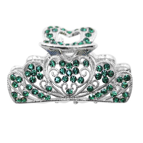 Faship Gorgeous Green Rhinestone Crystal Floral Hair Claw Clips