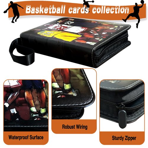 Basketball Card Binder, Trading Card Binder 4 Pocket with 50 Removable Sleeves Fits 400 Sport Cards, 3 Ring Card Holder Binder with Zipper, Collector Storage Album