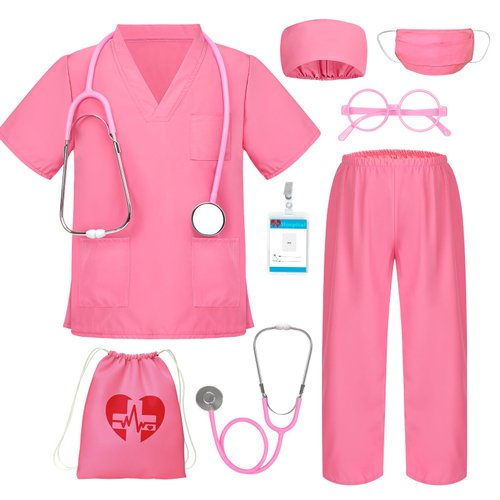 BIBUTY Doctor Costume for Kids Scrubs for Girls Boys, Pretend Play & Dress Up Clothes for Kids, Halloween Costumes for Girls Doctor Kit for Kids with Accessories, Toy Gift for 5-8 Toddler Little Kids