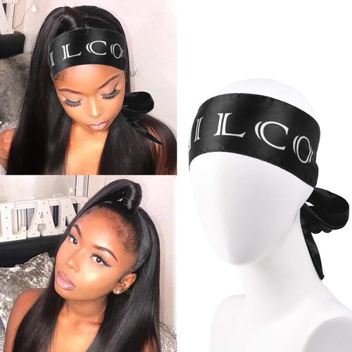 Smilco Black Satin Edge Laying Scarf Wrap for Hair Edge Wrap Wig Grip Band 58 X 3 Inches Edge Control Scarf for Women Lace Frontal Wigs Makeup Facial Sport Yoga (2 Pack, Black)