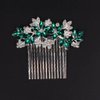 Missgrace Women Bridal Wedding Silver Rhinestones Flower Leaf Side Hair Comb Special Occasion Headpiece Hair Accessories for Women (Silver Green)