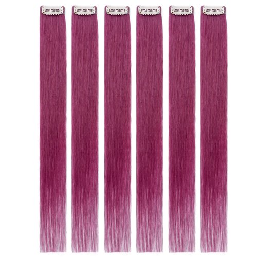 S-noilite Purple Clip in Colored Hair Extensions 100% Real Human Hair 16 Inch Colored Clip on Hai...