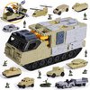 XDUOYJOY Military Tank Toy Sets with Launchable Missiles, Army Toys with 9 Vehicles, Helicopter Trucks Army Men Action Figures, Birthday Gift for Boys Age 4-7