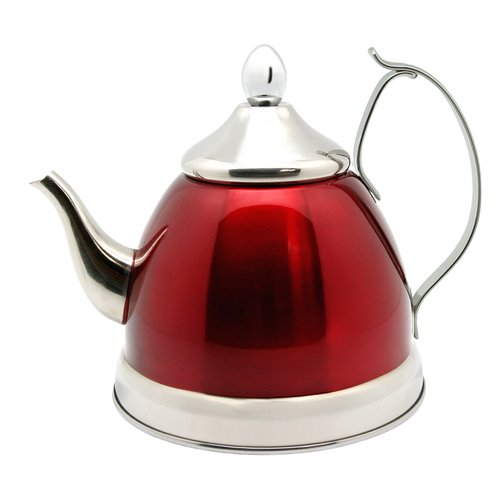 Creative Home Nobili-Tea 1.0 Quart Stainless Steel Tea Kettle with Removable Infuser Basket and Aluminum Capsulated Bottom for Even Heat Distribution, Metallic Cranberry