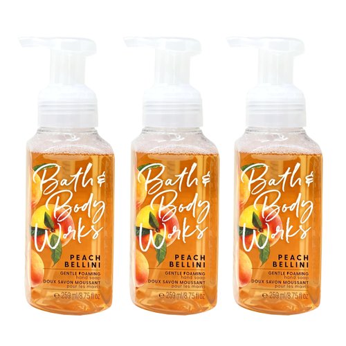 Generic Bath and Body Work PEACH BELLINI 3 Pack Gentle Foaming Hand Soap Set - 8.75 fl oz / 259 mL each, orange