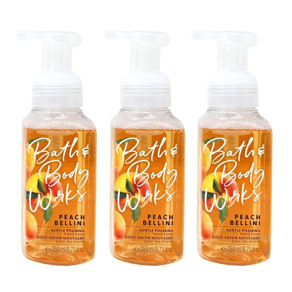 Generic Bath and Body Work PEACH BELLINI 3 Pack Gentle Foaming Hand Soap Set - 8.75 fl oz / 259 mL each, orange