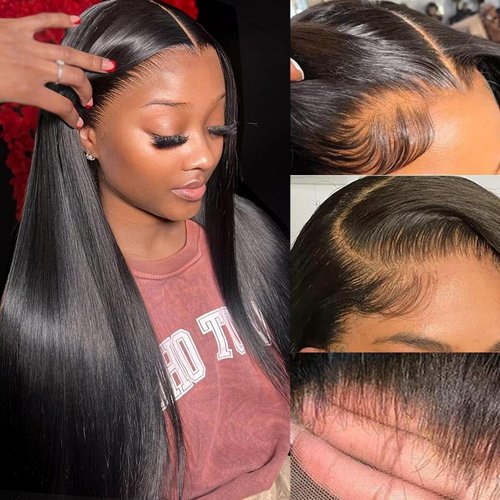 Twigoal Straight Lace Front Wigs Human Hair Glueless Wig Human Hair Pre Plucked Per Cut 13x4 HD Lace Front Wig Wear and Go Glueless Lace Frontal Wigs for Women 26 Inch Natural Color