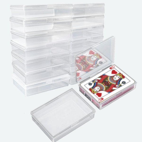 Playing Card Deck Box, 16 pcs Plastic Empty Trading Card Case Holder, 3.8 x 2.7 x 0.8 Inch Clear Card Storage Organizer Containers Snap Closed for Bank Card Business Card Game Card Craft