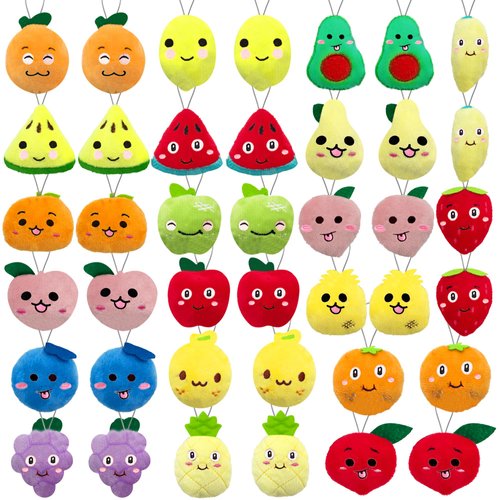 XIPEGPA 40 PCS Cute Mini Fruit Plush Toys Colorful Stuffed Fruits Soft Orange Peach Stuffed Doll for Party Favors Keychain Ornament for Goody Bag Easter Egg Stuffers Carnival Birthday Party 20 Styles