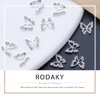 RODAKY 3D Alloy Butterfly Nail Art Charms 12PCS Silver Butterflies Nail Decoration with Gems and Rhinestones for Nail Crystals Design Butterflies Nail Art Jewels Accessories DIY Nail Supply