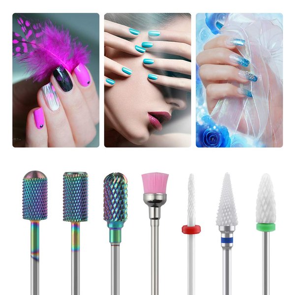 Nail Drill Bits Set 7PCS Carbide Ceramic Acrylic Cuticle Nails Art Files Manicure Pedicure Tools 3/32" for Electric Nail Files Drill Machine Manicure Pedicure Home Salon Use