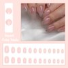 MISUD Short Round Press on Nails Oval Fake Nails Glossy Glue on Nails Pink Gel Acrylic Nails Elegant Artificial Nails Bling Glitter Stick on False Nails with Design 24 pcs