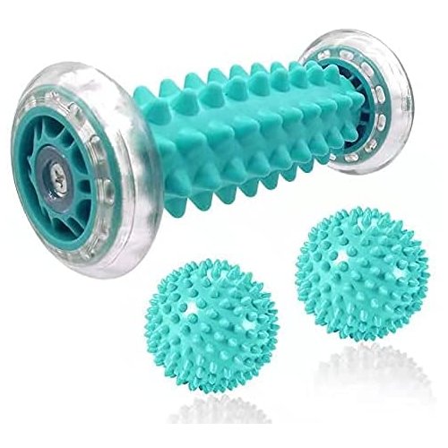 MoMoee Foot Massage Roller and Spiky Ball Therapy Set,Manual Foot Massager for Plantar Fasciitis,Heel & Foot Arch Pain,Trigger Point Therapy, Muscle Recovery (Green)