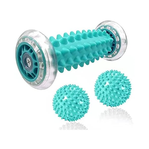 MoMoee Foot Massage Roller and Spiky Ball Therapy Set,Manual Foot Massager for Plantar Fasciitis,Heel & Foot Arch Pain,Trigger Point Therapy, Muscle Recovery (Green)
