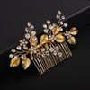 Teyglen Wedding Hair Comb Gold Leaf Headpiece Bridal Flower Rhinestone Hair Side Comb Handmade Crystal Leaf Hair Piece Hair Accessories for Women Girls Festival Party Prom