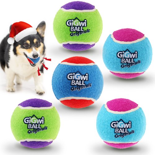 GiGwi Tennis Balls for Dogs, Squeaky Dog Tennis Balls for Exercise, High Bouncy Dog Balls Bright Colors 2.5 Inches, Interactive Funny Dog Toys for All Breeds of Dogs Indoor & Outdoor Dog Games, 5 Pack