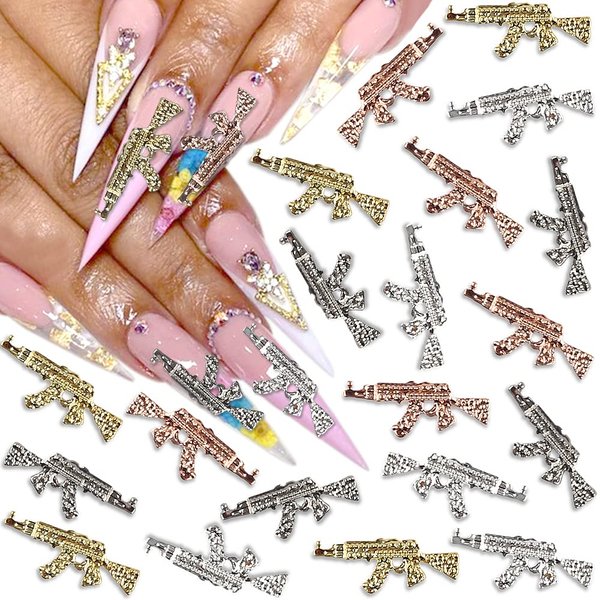 40pcs Alloy Gun Nail Charms,3D Retro Punk Gun Nail Art Charms Metal Gun Charms for Nails DIY Pistol Weapon Nail Charm AK Gun Nail Jewels for Nail Art Rhinestones Nail Accessories Nail Decor Supplies
