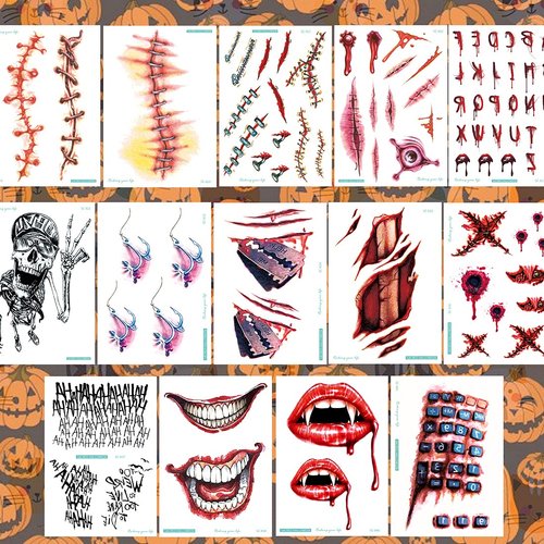 Ooopsiun Halloween Temporary Tattoos for Make Up - Bleeding Wound Fake Tattoos Scar Stickers for Halloween Party Zombies Cosplay Halloween Tattoos